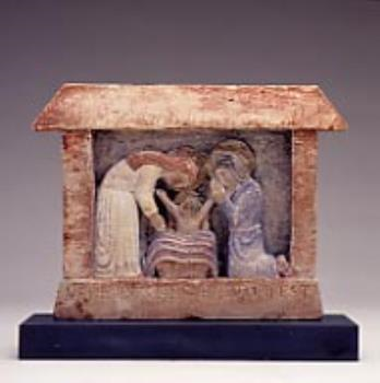 In 1993, the Friends contributed £223 towards the purchase of a limestone carving, coloured in blue and sanguine depicting the Nativity designed and carved by Eric Gill in 1920, based on a design by one of his children. This sculpture dates from the time when Gill was living on Ditchling Common in Sussex, where he pursued his desire for a self-sufficient lifestyle. Inspired partly by William Morris, he brought together a group of Catholic craftsmen in the belief that their work was a form of divine worship. In 1920 they founded the Guild of St Joseph and St Dominic, which continued until 1989. The Latin inscription on the base of the sculpture, which was made for Gill’s children, translates as ‘The Word became flesh’ (John 1, v.14). 